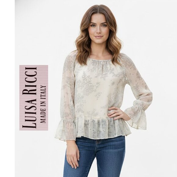LUISA RICCI, 100% silk Boho long sleeve floral sheer blouse - Picture 1 of 11